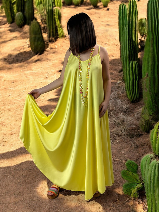 TIPHAINE - ROBE AMPLE FLUIDE JAUNE JUSQU'A LA TAILLE 50/52