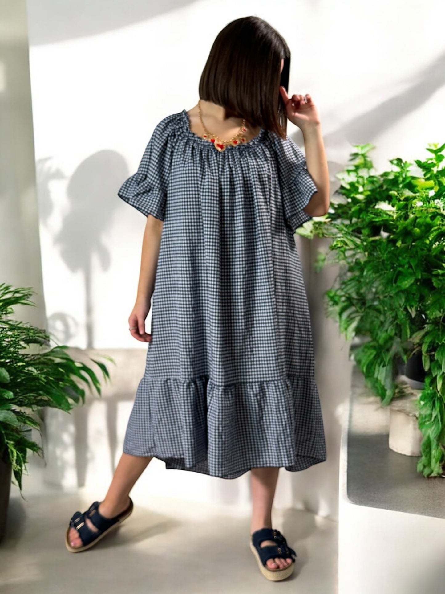 CAROLINE - ROBE VICHY MARINE JUSQU'A LA TAILLE 54