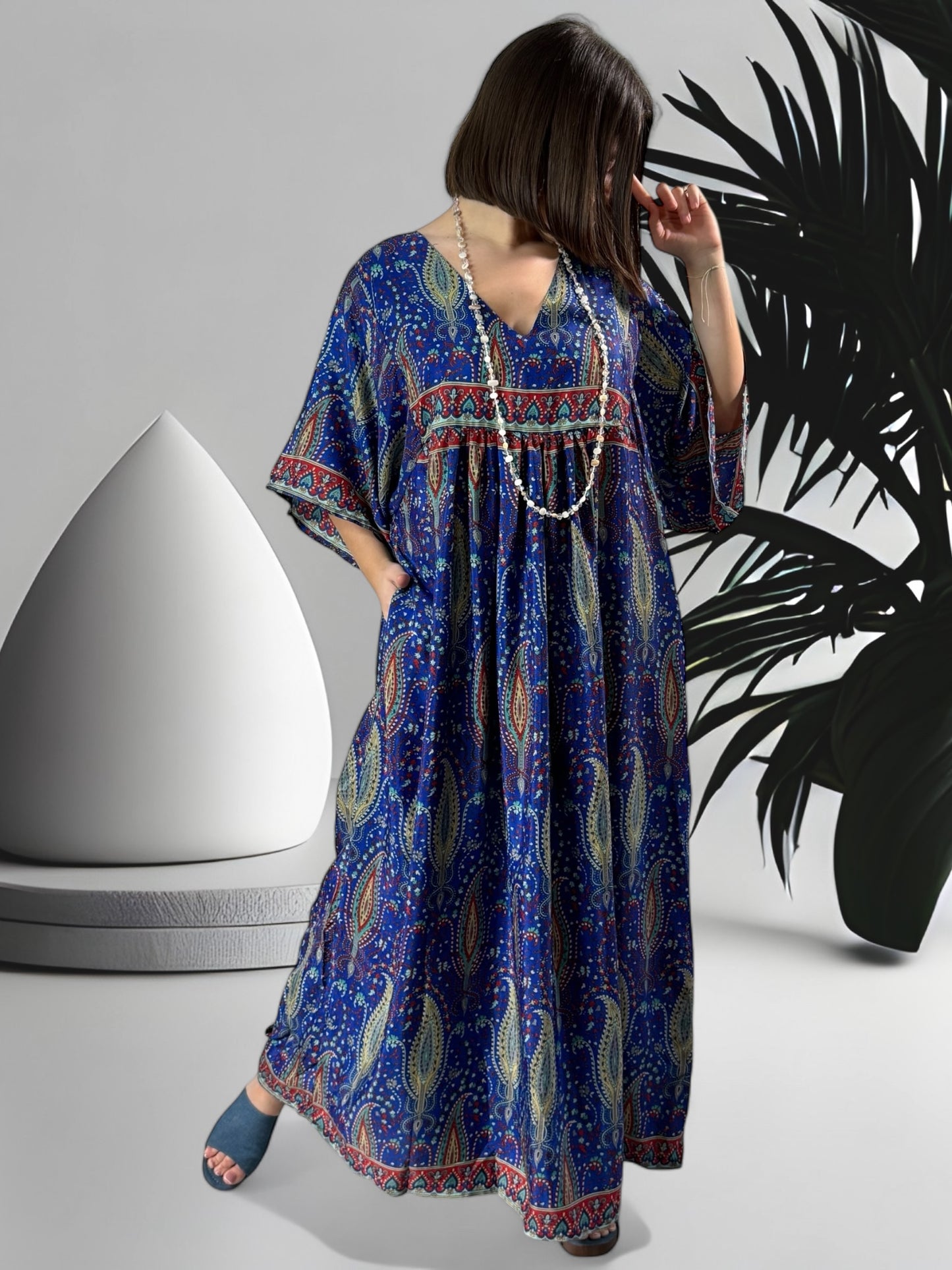 MATHILDA - ROBE LONGUE BOHEME ASPECT SOIE JUSQU'A LA TAILLE 54