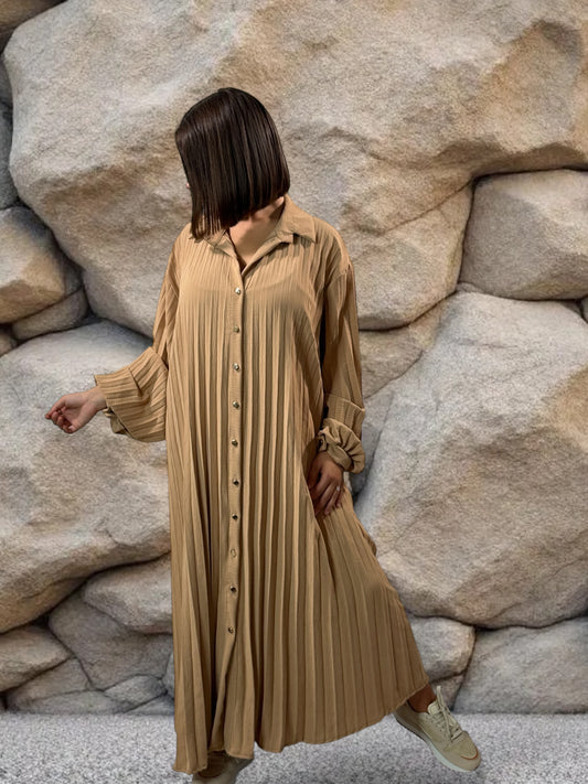MAROUSSIA - ROBE CAMEL PLIS SOLEIL JUSQU'A LA TAILLE 56