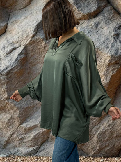 MONICA - TUNIQUE KAKI OVERSIZE ASPECT SOIE JUSQU'A LA TAILLE 56