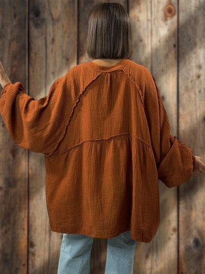 TIRAMISU - CHEMISE OVERSIZE TERRACOTTA EN GAZE DE COTON JUSQU'A LA TAILLE 56