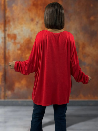 CARLITA - PULL ROUGE EN MAILLE FLUIDE JUSQU'A LA TAILLE 54