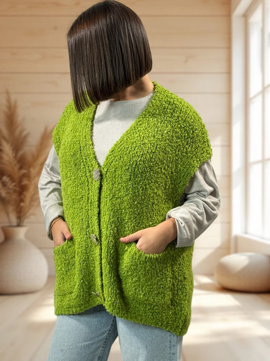 NICO - GILET VERT SANS MANCHES 2 POCHES JUSQU'A LA TAILLE 56