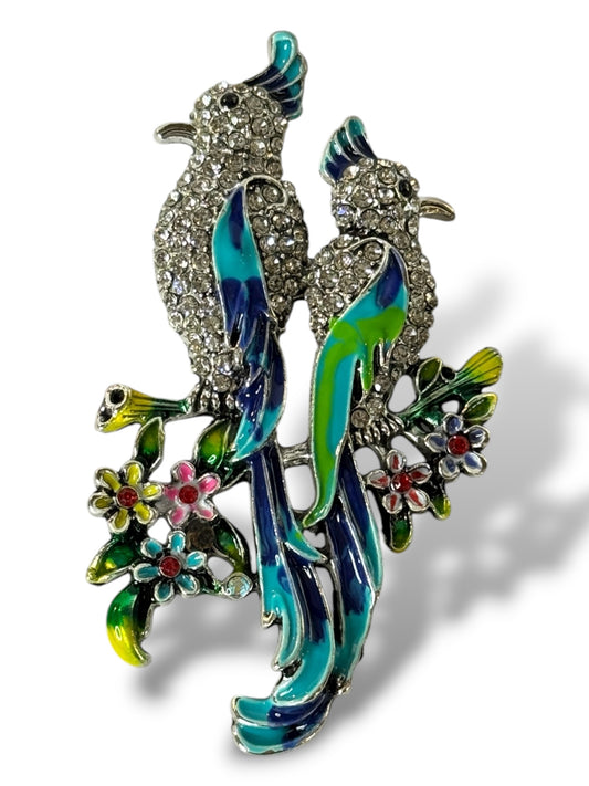 PERRUCHE - GRANDE BROCHE AVEC STRASS