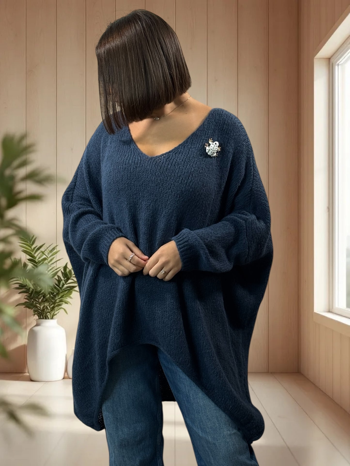 JULIA- PULL OVERSIZE BLEU JUSQU'A LA TAILLE 56/58