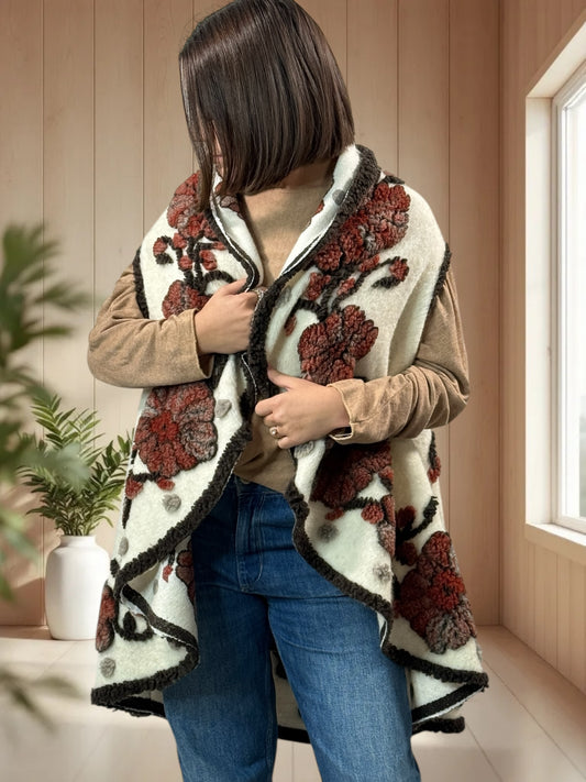 CHOCOLAT - GILET EN LAINE BOUILLIE JUSQU'A LA TAILLE 52