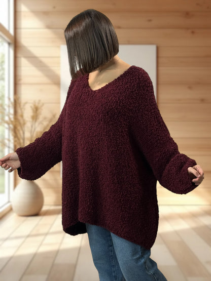 LAETITIA - PULL BORDEAUX OVERSIZE JUSQU'A LA TAILLE 58