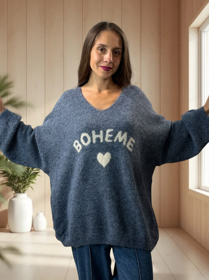 CLAUDIO - PULL BLEU LOGO BOHEME JUSQU'A LA TAILLE 54/56