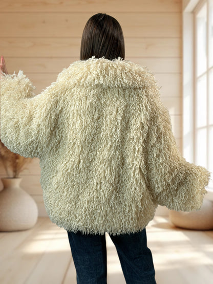 CAROLE - VESTE FAUSSE FOURRURE OVERSIZE BLANC CASSE JUSQU'A LA TAILLE 52