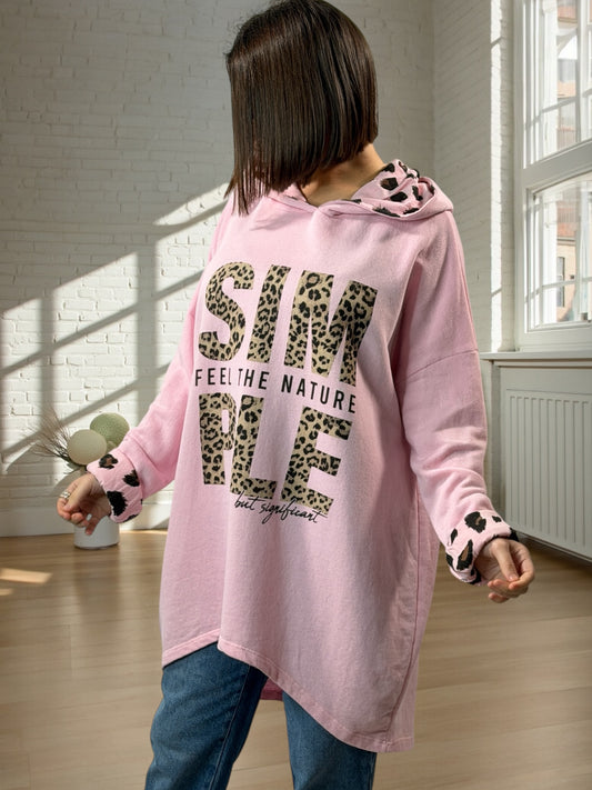 THIBAULT - SWEAT A CAPUCHE OVERSIZE ROSE JUSQU'A LA TAILLE 54