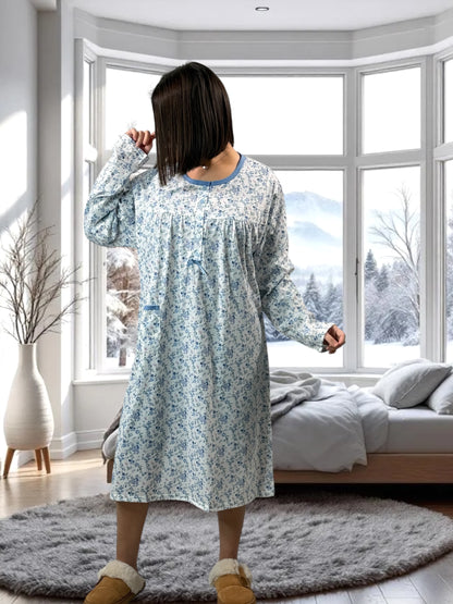 LALY - CHEMISE DE NUIT A FLEUR BLEUE 56/58