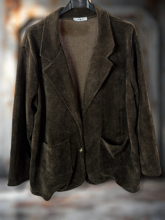 FLAVIE - VESTE MARRON EN VELOURS JUSQU'A LA TAILLE 52