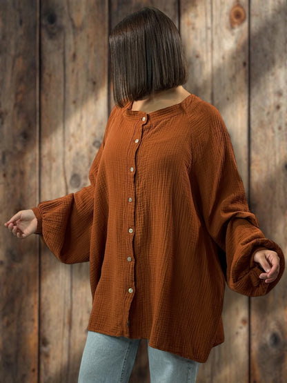 TIRAMISU - CHEMISE OVERSIZE TERRACOTTA EN GAZE DE COTON JUSQU'A LA TAILLE 56