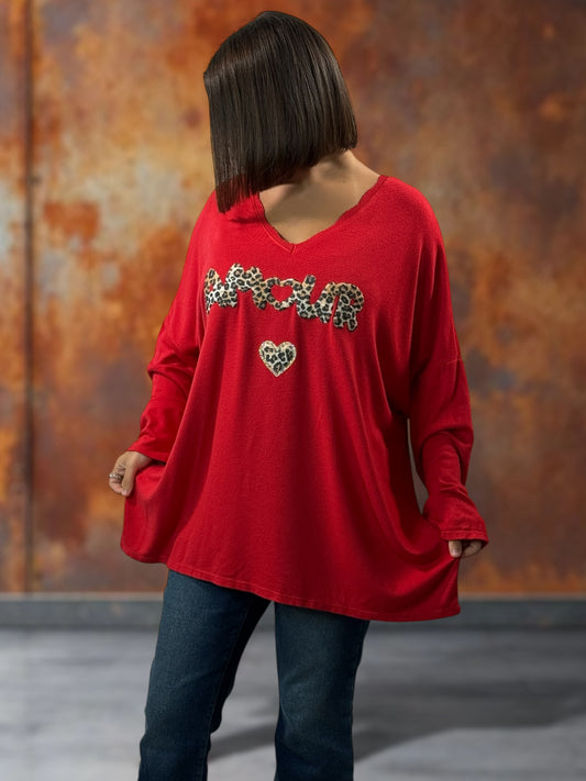 CARLITA - PULL ROUGE EN MAILLE FLUIDE JUSQU'A LA TAILLE 54