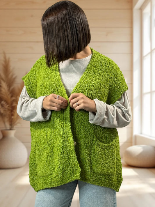 NICO - GILET VERT SANS MANCHES 2 POCHES JUSQU'A LA TAILLE 56