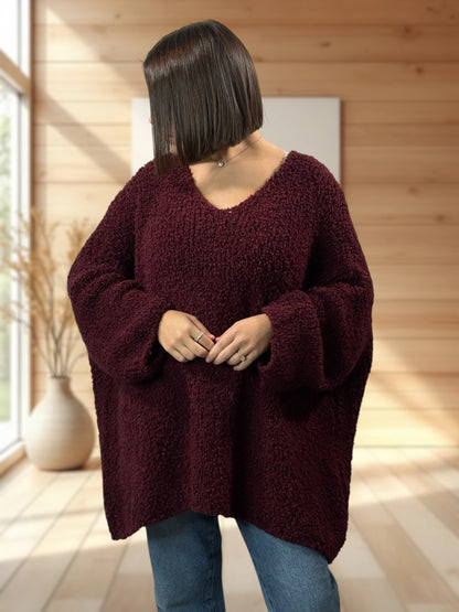 LAETITIA - PULL BORDEAUX OVERSIZE JUSQU'A LA TAILLE 58