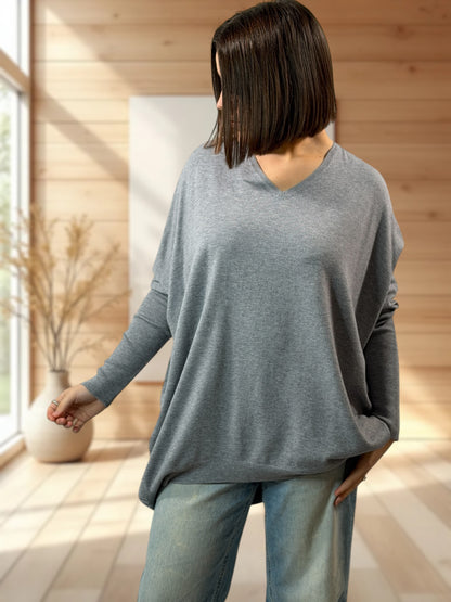 ANAIS - PULL GRIS NOEUD EN STRASS DANS LE DOS JUSQU'A LA TAILLE 52/54