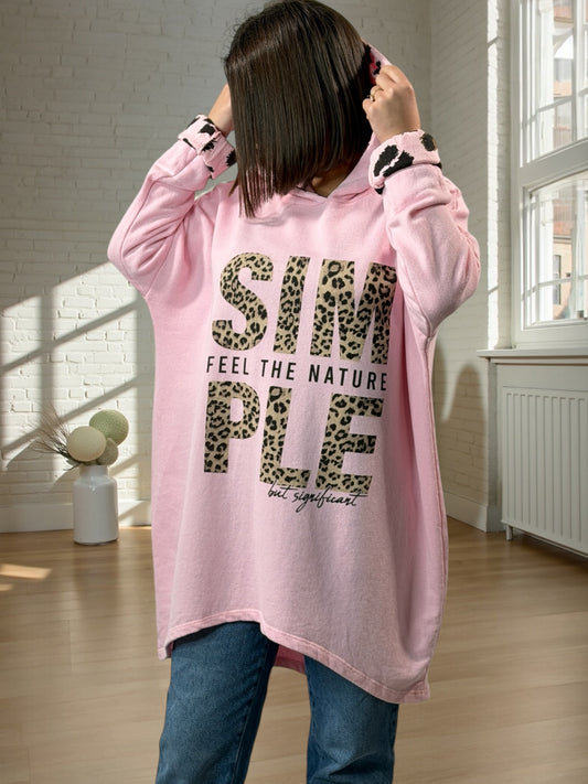 THIBAULT - SWEAT A CAPUCHE OVERSIZE ROSE JUSQU'A LA TAILLE 54