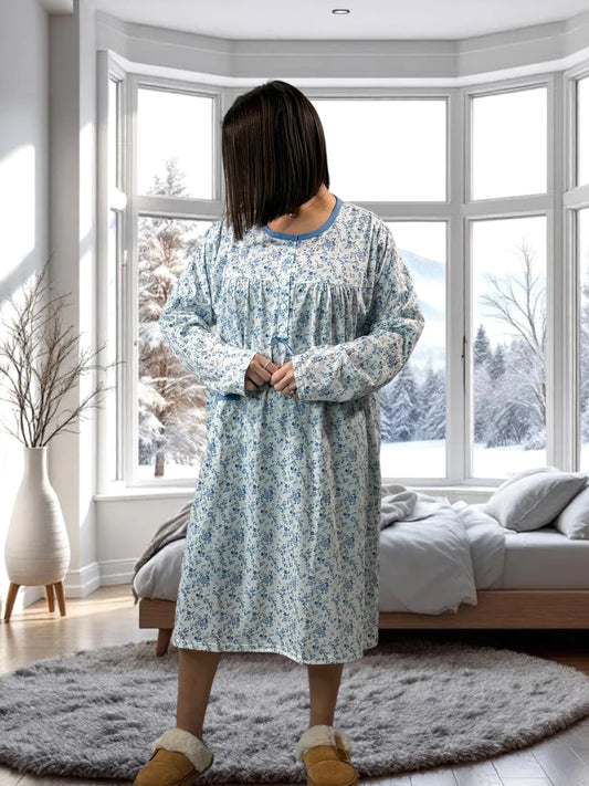 LALY - CHEMISE DE NUIT A FLEUR BLEUE 56/58