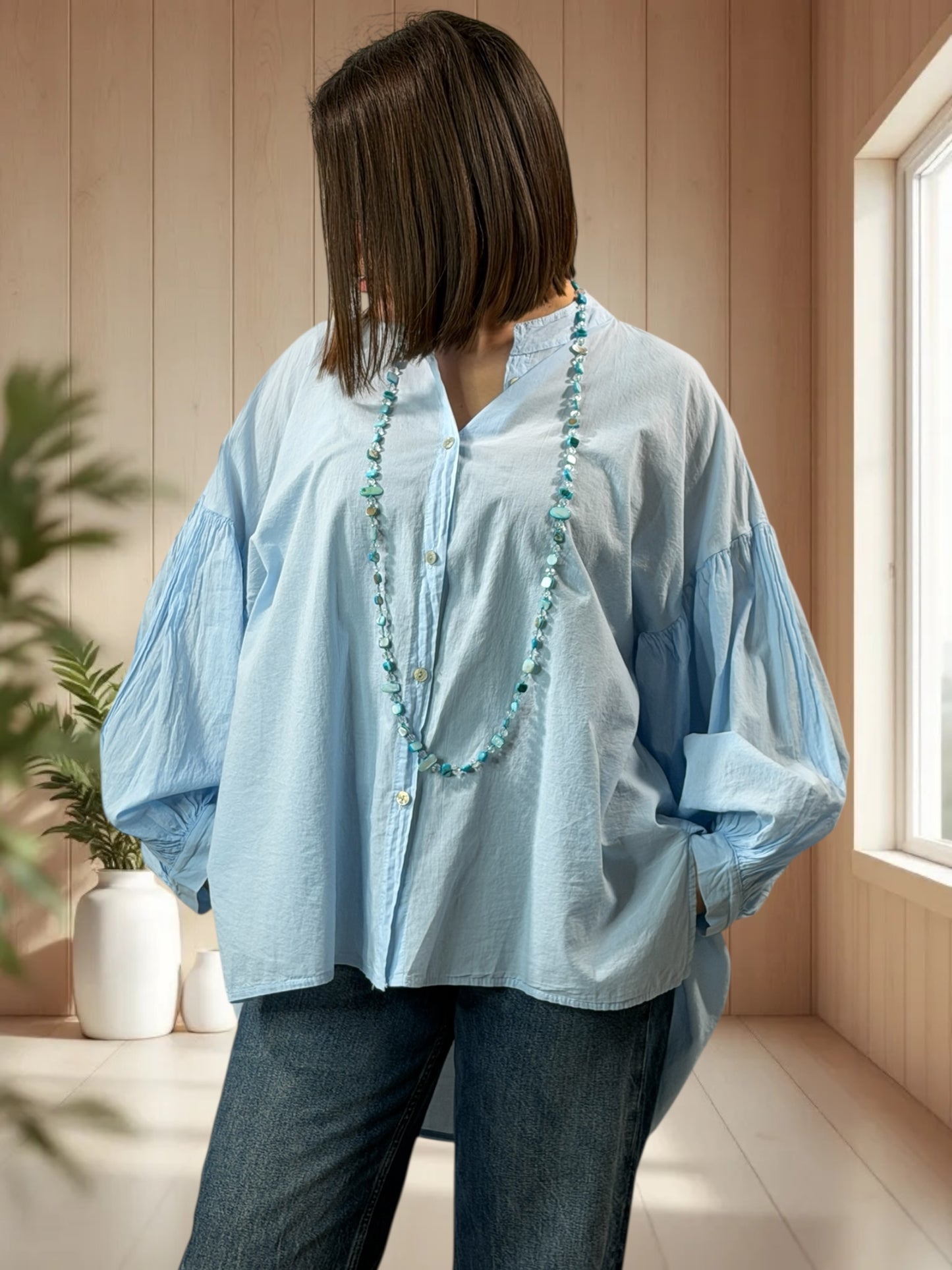 MADDY  - BLOUSE BLEUE EN COTON JUSQU'A LA TAILLE 50/52