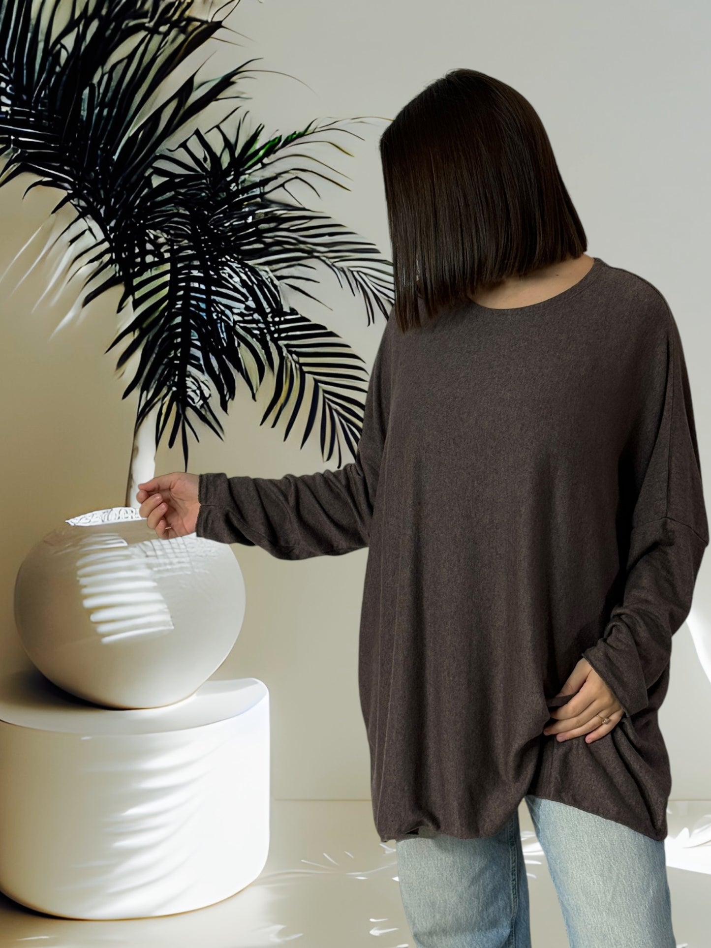 CAPRIO - PULL MARRON EN MAILLE FLUIDE JUSQU'A LA TAILLE 54