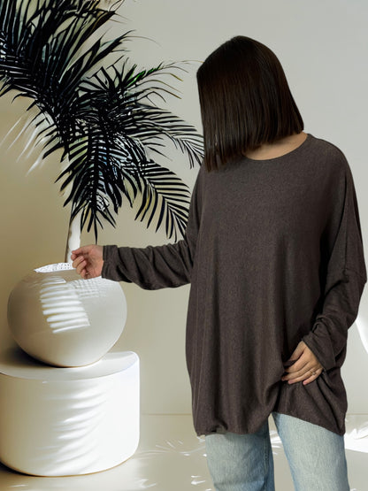 CAPRIO - PULL MARRON EN MAILLE FLUIDE JUSQU'A LA TAILLE 54