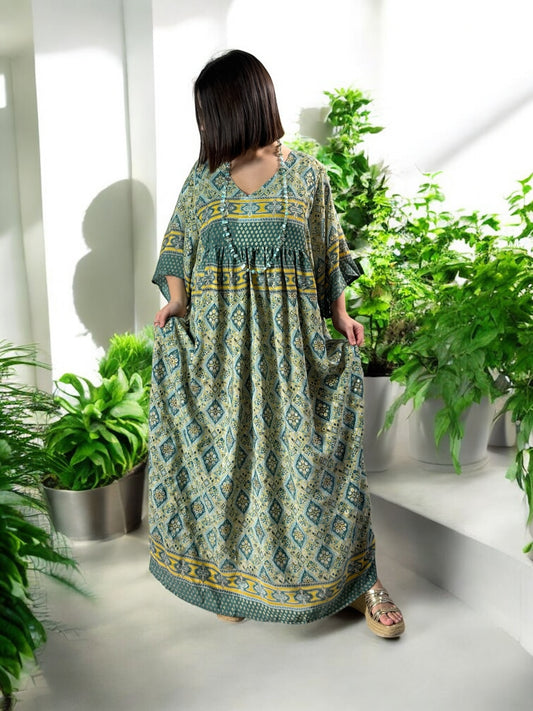 MATHILDA - ROBE LONGUE BOHEME ASPECT SOIE JUSQU'A LA TAILLE 54 REF75