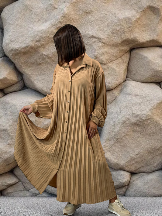 MAROUSSIA - ROBE CAMEL PLIS SOLEIL JUSQU'A LA TAILLE 56