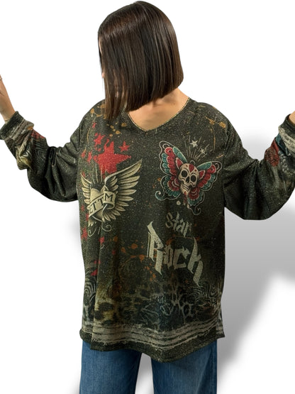 MARYLIN - TOP OVERSIZE FLUIDE SCINTILLANT JUSQU'A LA TAILLE 54