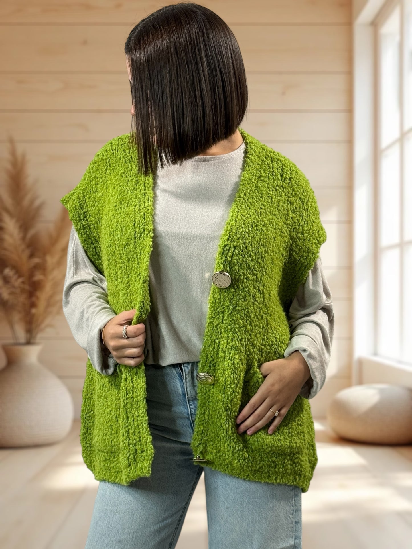 NICO - GILET VERT SANS MANCHES 2 POCHES JUSQU'A LA TAILLE 56