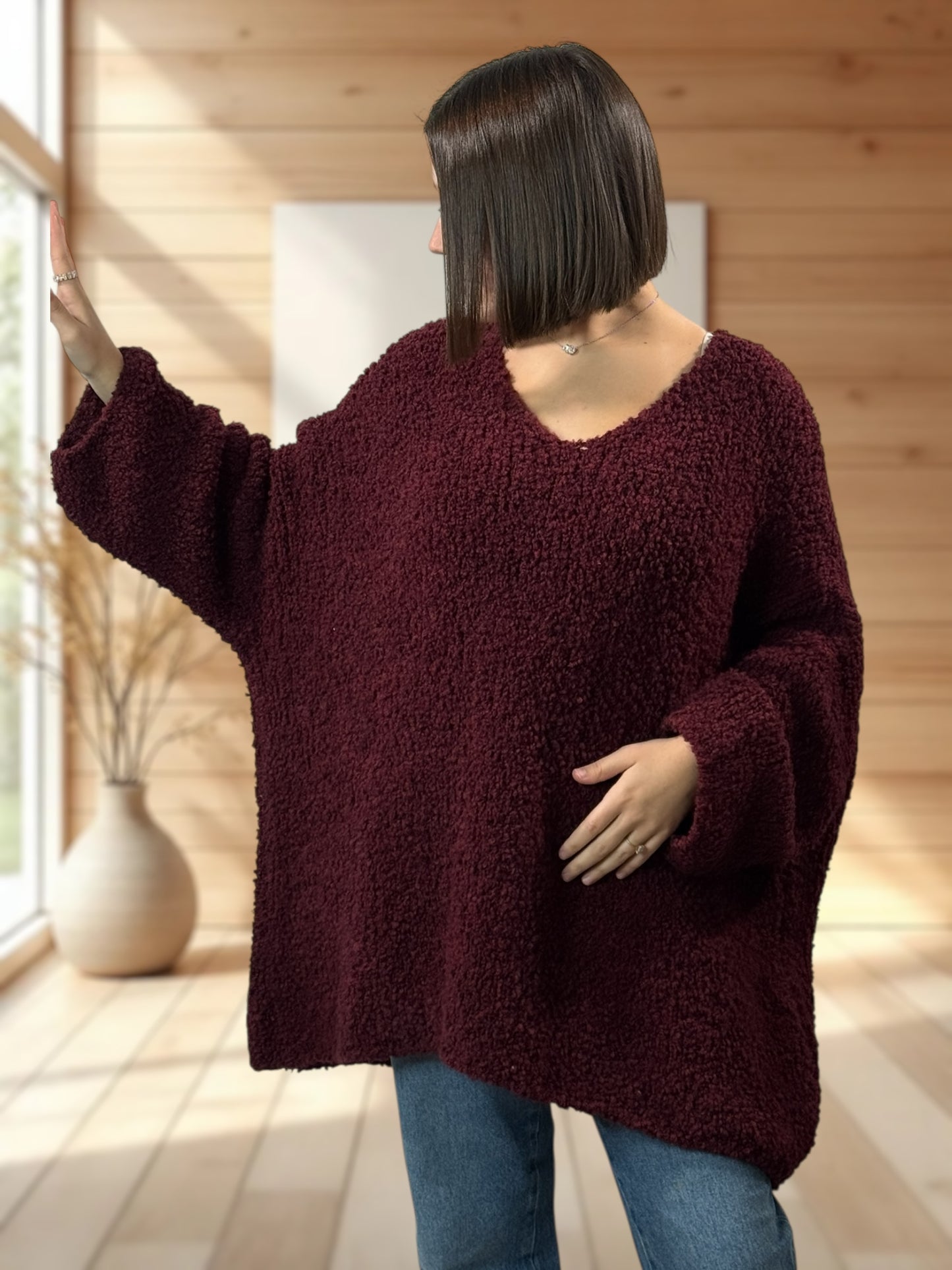 LAETITIA - PULL BORDEAUX OVERSIZE JUSQU'A LA TAILLE 58