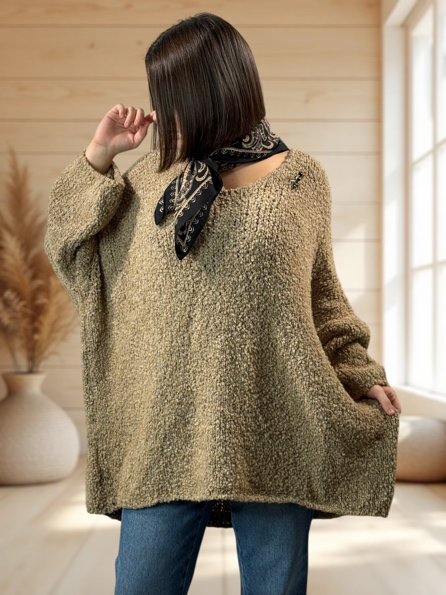 LAETITIA - PULL CAMEL OVERSIZE JUSQU'A LA TAILLE 58