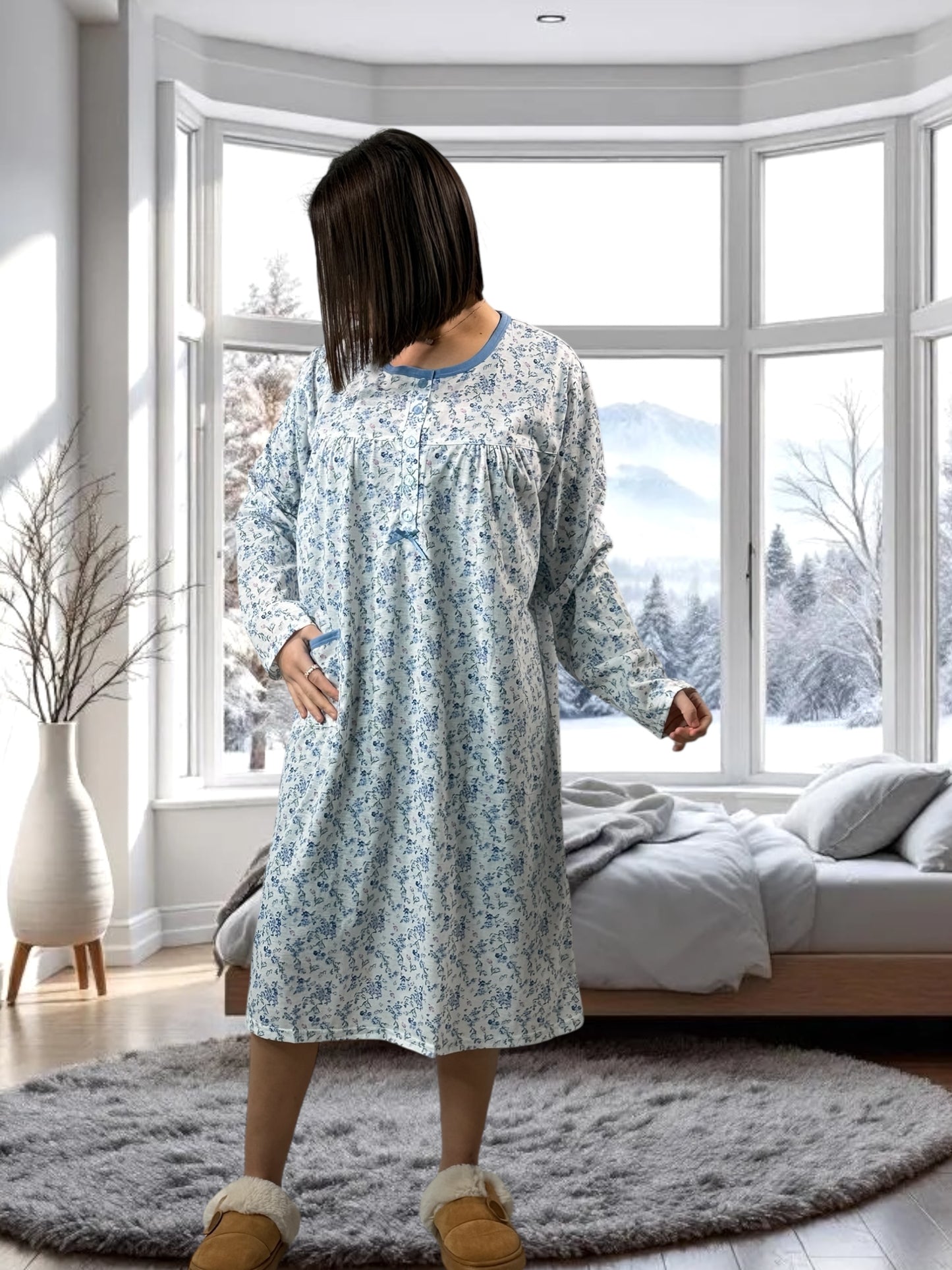 LALY - CHEMISE DE NUIT A FLEUR BLEUE 56/58