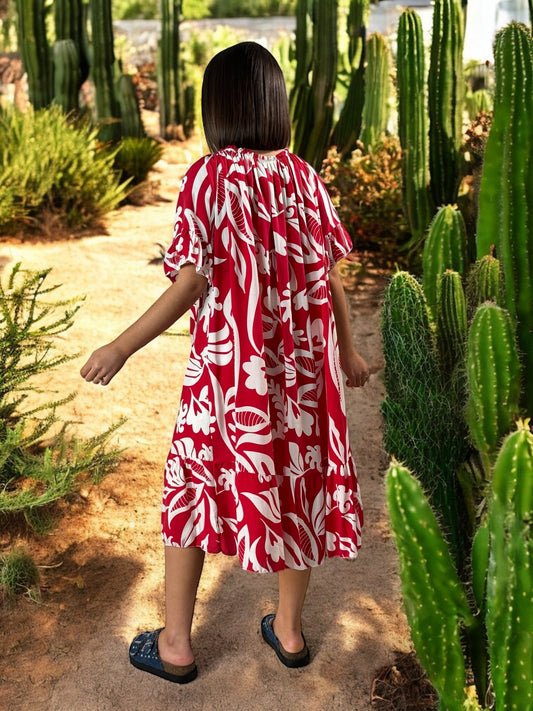 BANDOL - ROBE OVERSIZE  ROUGE A MOTIF JUSQU'A LA TAILLE 56