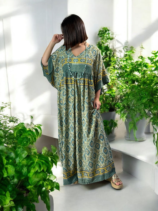 MATHILDA - ROBE LONGUE BOHEME ASPECT SOIE JUSQU'A LA TAILLE 54 REF75