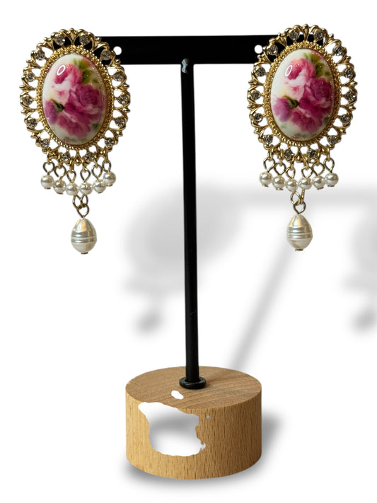 NINA - BOUCLES D'OREILLES MEDAILLON AVEC PERLE ET STRASS