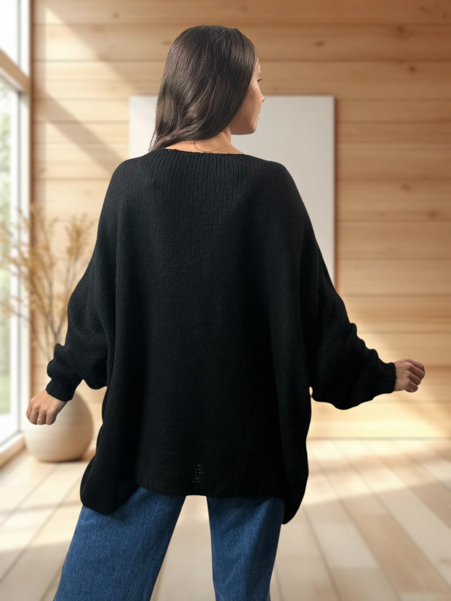 JAMES - PULL OVERSIZE NOIR JUSQU'A LA TAILLE 56