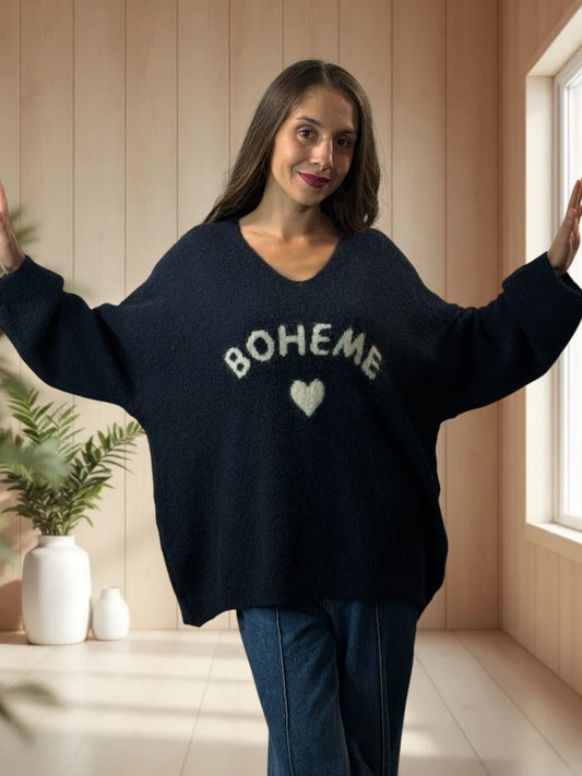 CLAUDIO - PULL MARINE LOGO BOHEME JUSQU'A LA TAILLE 54/56