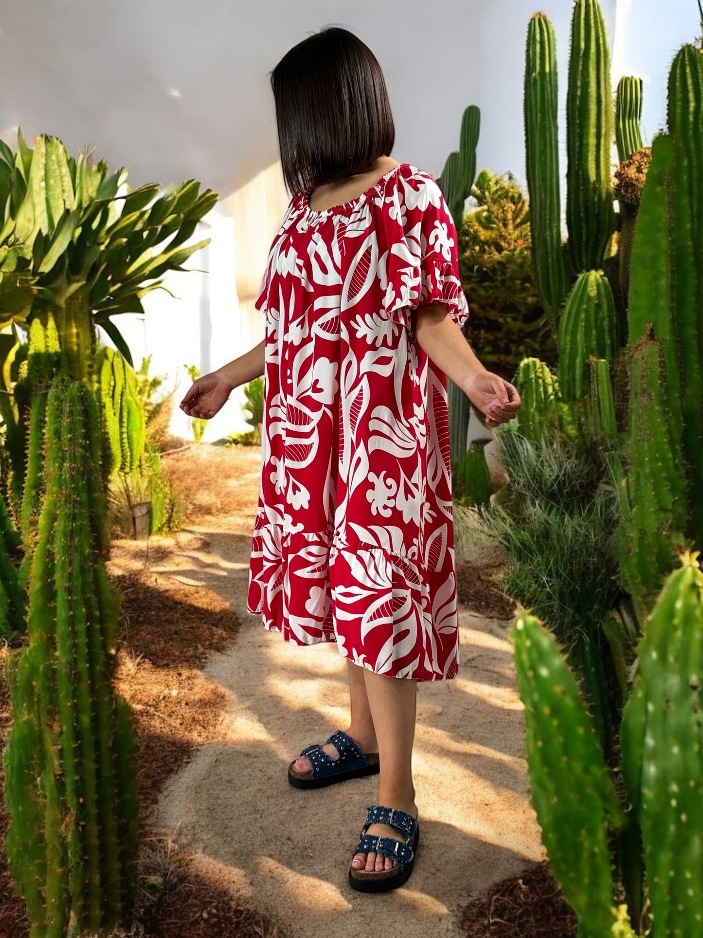 BANDOL - ROBE OVERSIZE  ROUGE A MOTIF JUSQU'A LA TAILLE 56