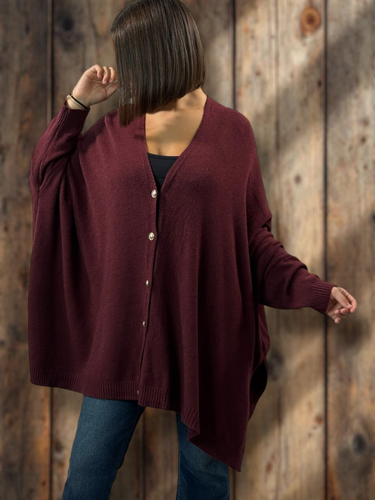 MATHILDE - GILET OVERSIZE BORDEAUX JUSQU'A LA TAILLE 56/58