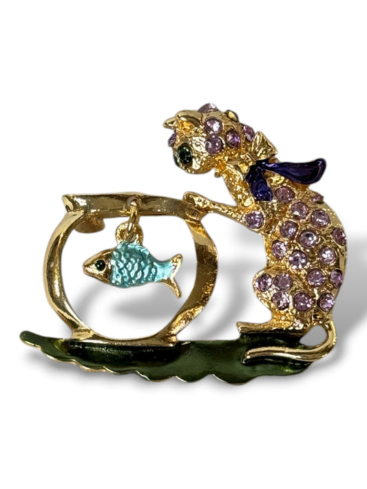 CHAT POISSON - BROCHE AVEC STRASS