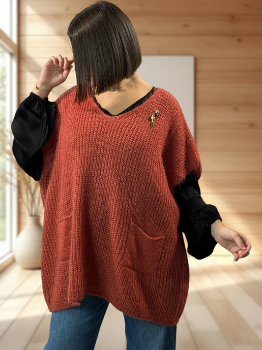 ENZO - PULL ROUX OVERSIZE JUSQU'A LA TAILLE 56