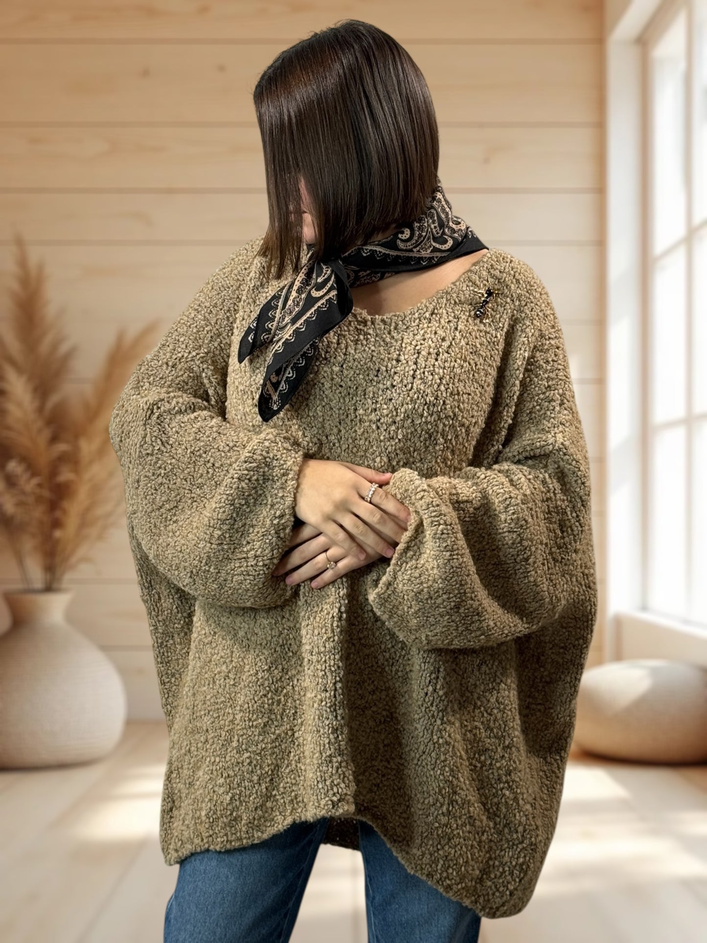 LAETITIA - PULL CAMEL OVERSIZE JUSQU'A LA TAILLE 58