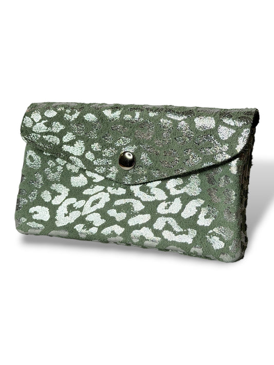 FLAVIO PORTE MONNAIE CELADON LEOPARD EN CUIR