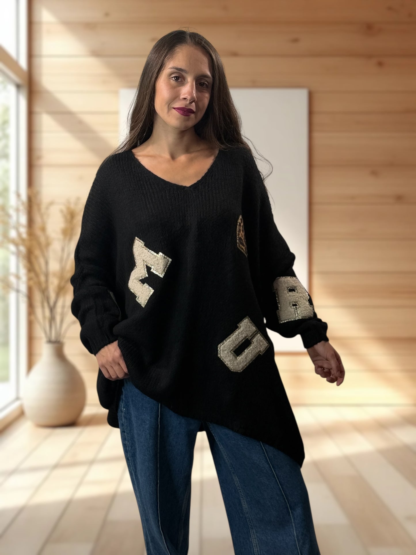 JAMES - PULL OVERSIZE NOIR JUSQU'A LA TAILLE 56