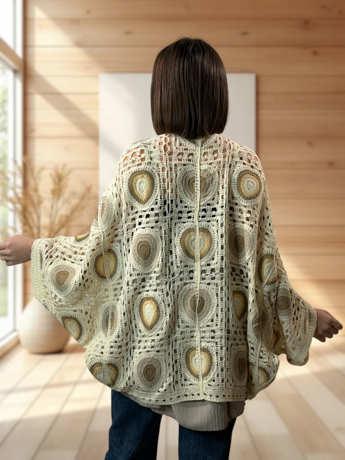 MOLLY - GILET OVERSIZE EN COTON MOTIF TAUPE JUSQU'A LA TAILLE 52