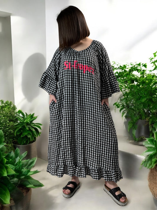 ST TROPEZ - ROBE VICHY NOIR JUSQU'A LA TAILLE 52