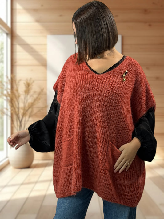 ENZO - PULL ROUX OVERSIZE JUSQU'A LA TAILLE 56