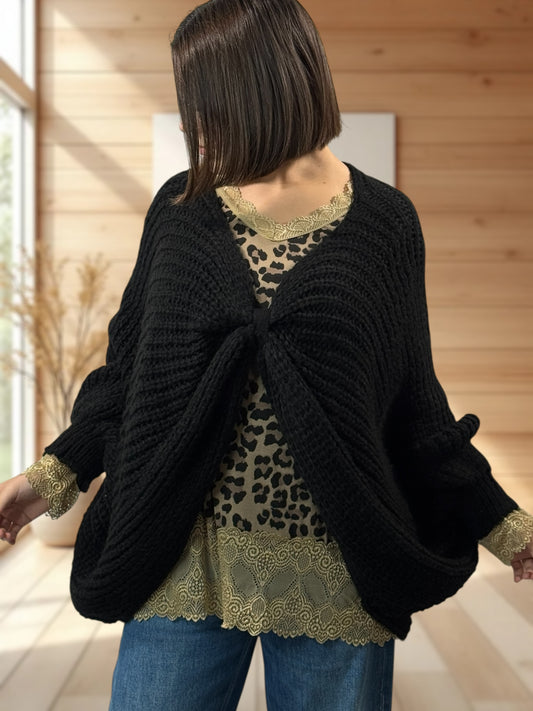 ELLA - PULL OVERSIZE NOIR JUSQU'A LA TAILLE 56
